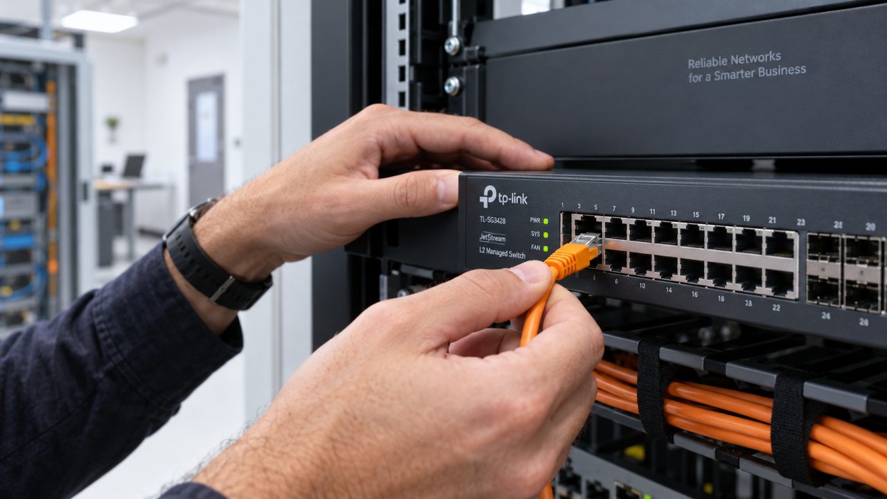 Expert IT inspectant une baie serveur en data center
