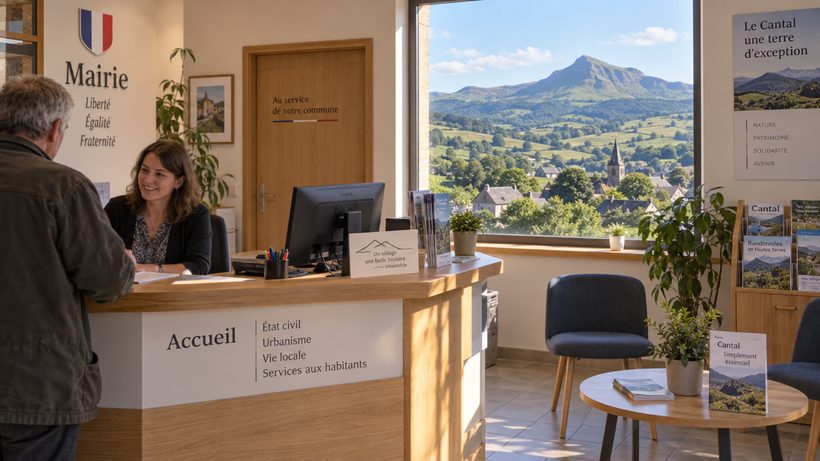 Accueil d'une mairie de village du Cantal